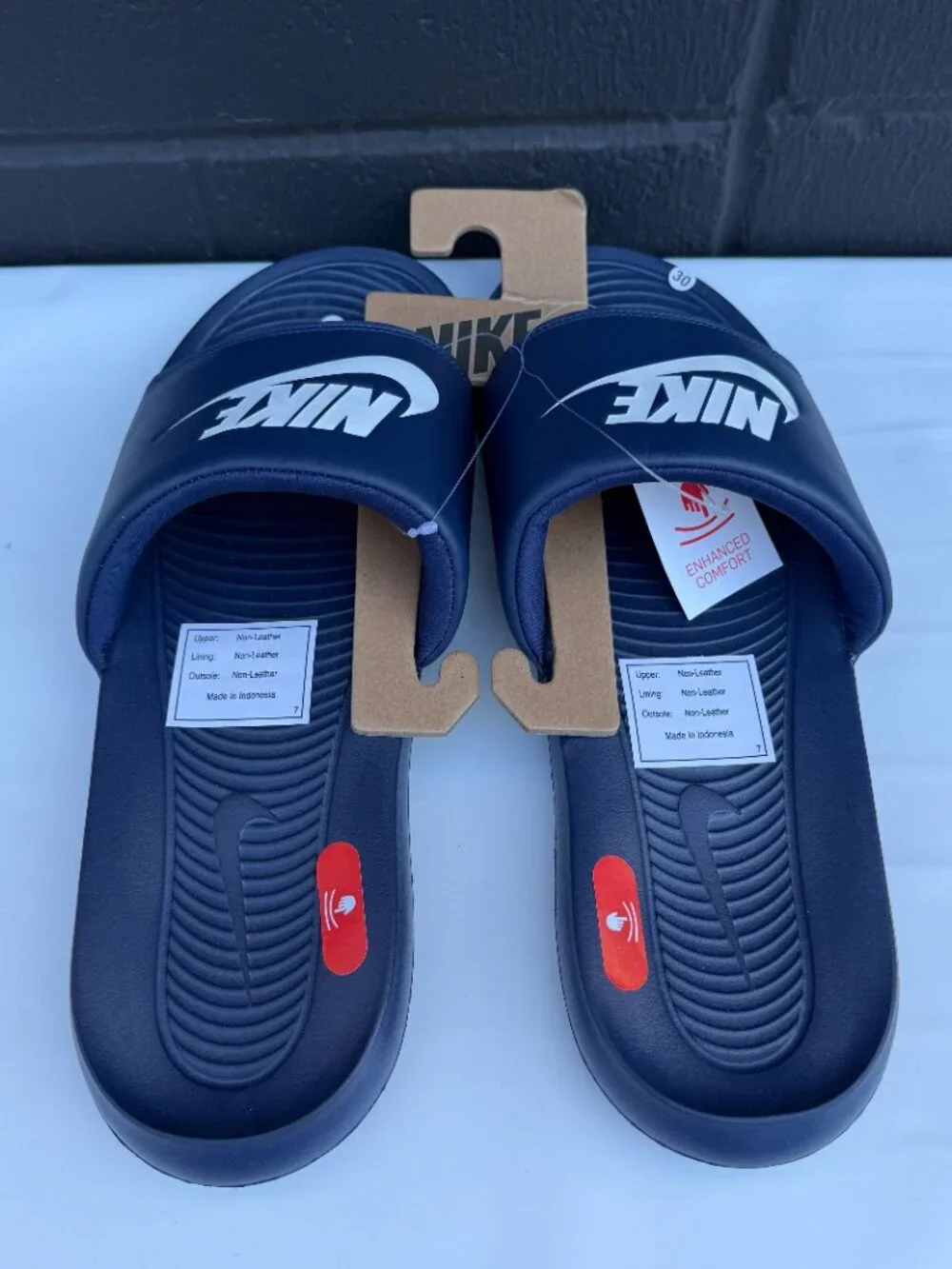 NWT Nike Men's US 9-13 Midnight Navy/White Victori One Slides CN9675-401